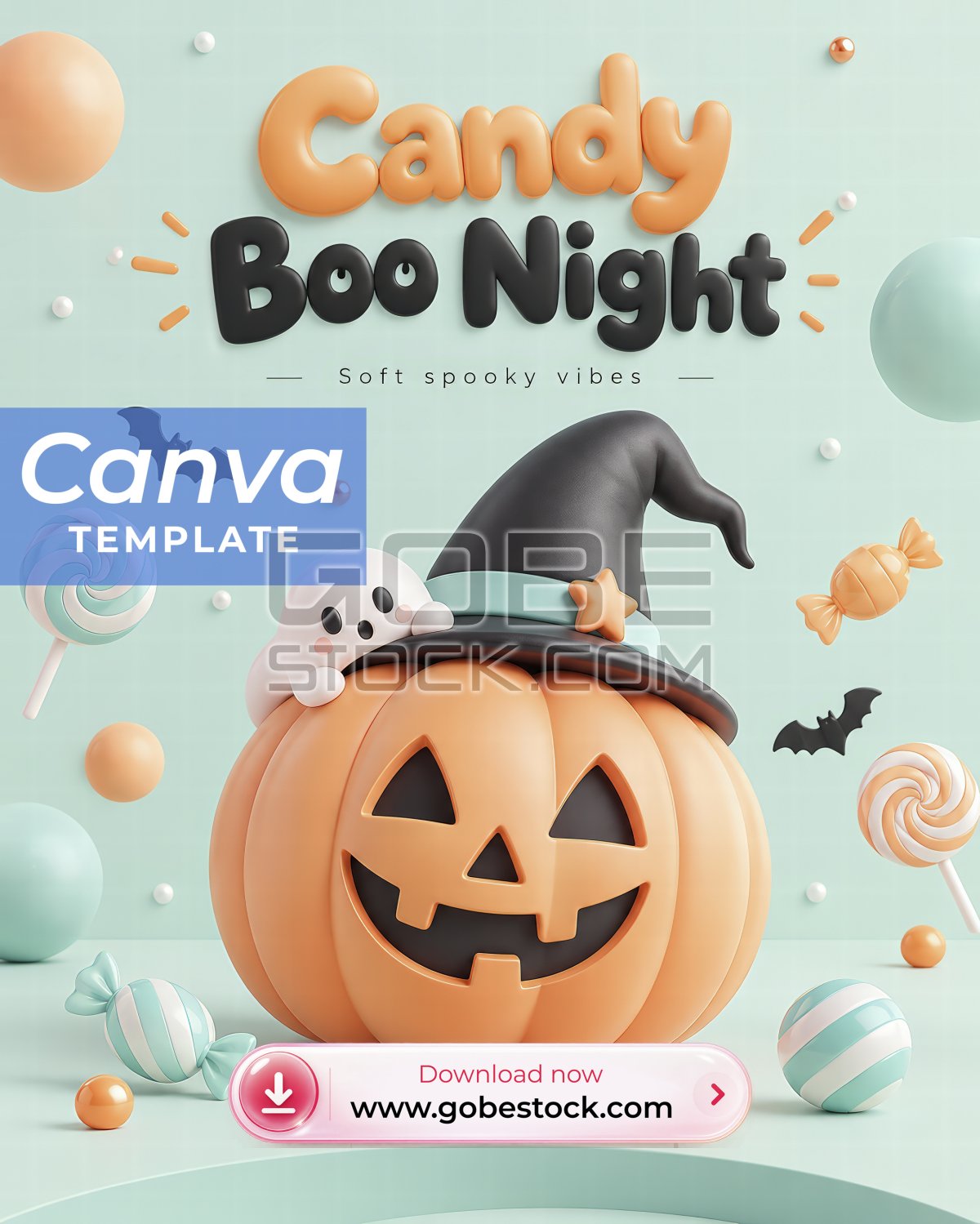 Candy Boo Night Pastel Pumpkin Halloween Poster