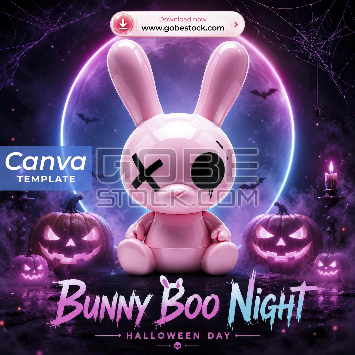 Halloween Bunny Boo Night Pink Rabbit Poster