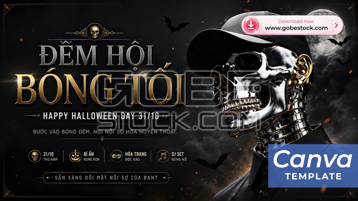 Halloween Chrome Skull Cap Gold Banner