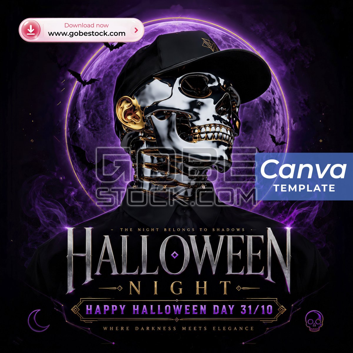 Halloween Chrome Skull Purple Moon Poster
