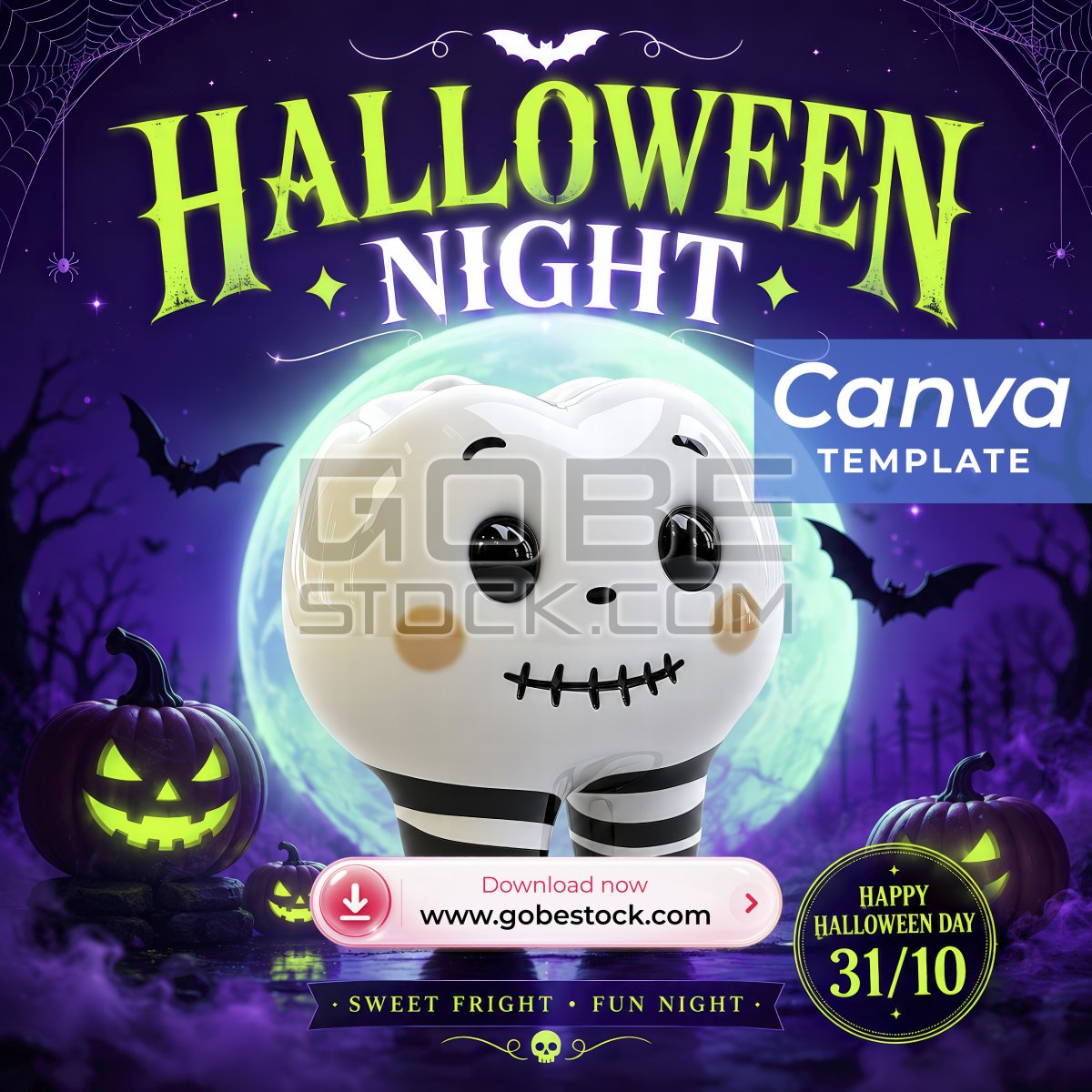 Halloween Cute Ghost Purple Moon Poster