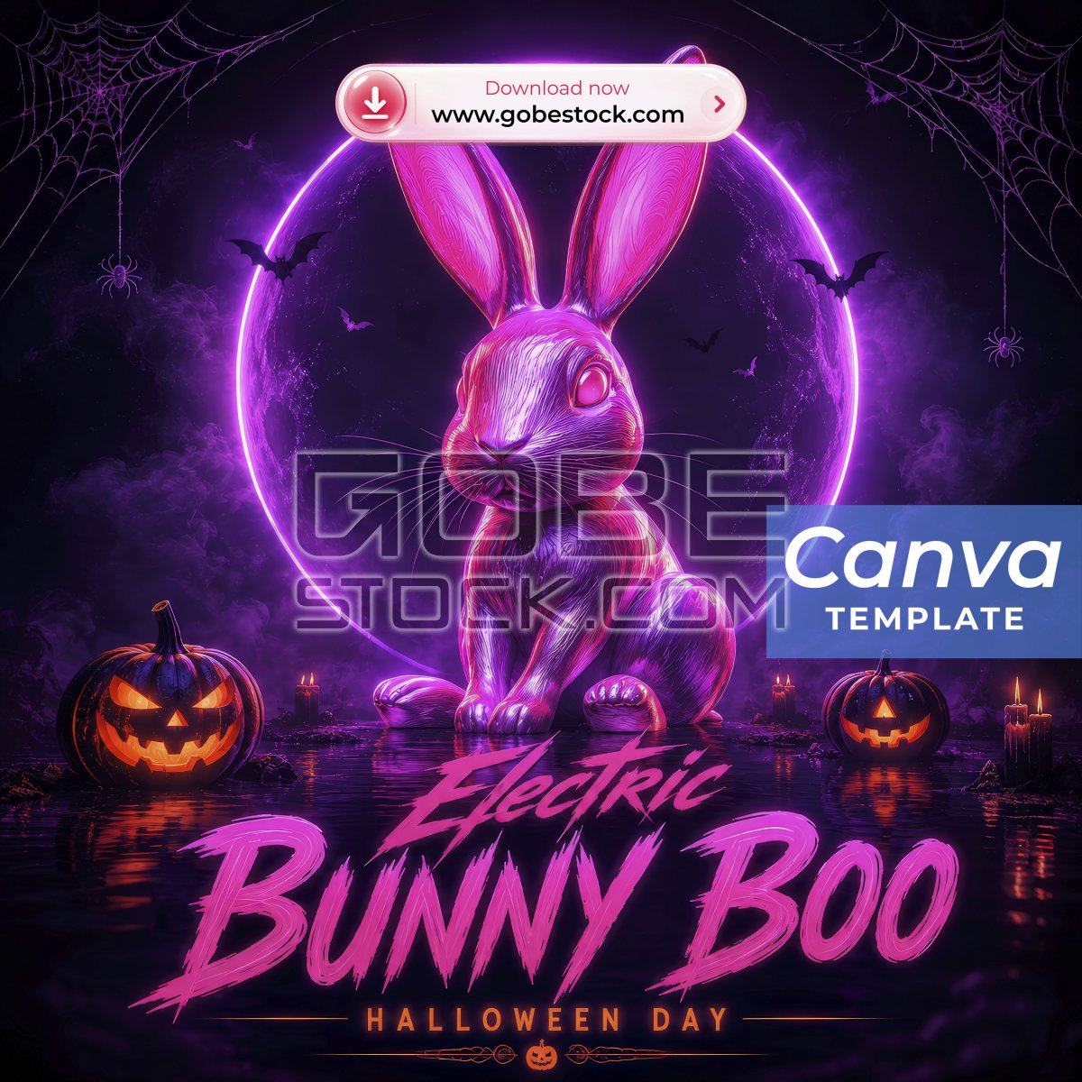 Halloween Electric Bunny Boo Neon Rabbit Poster