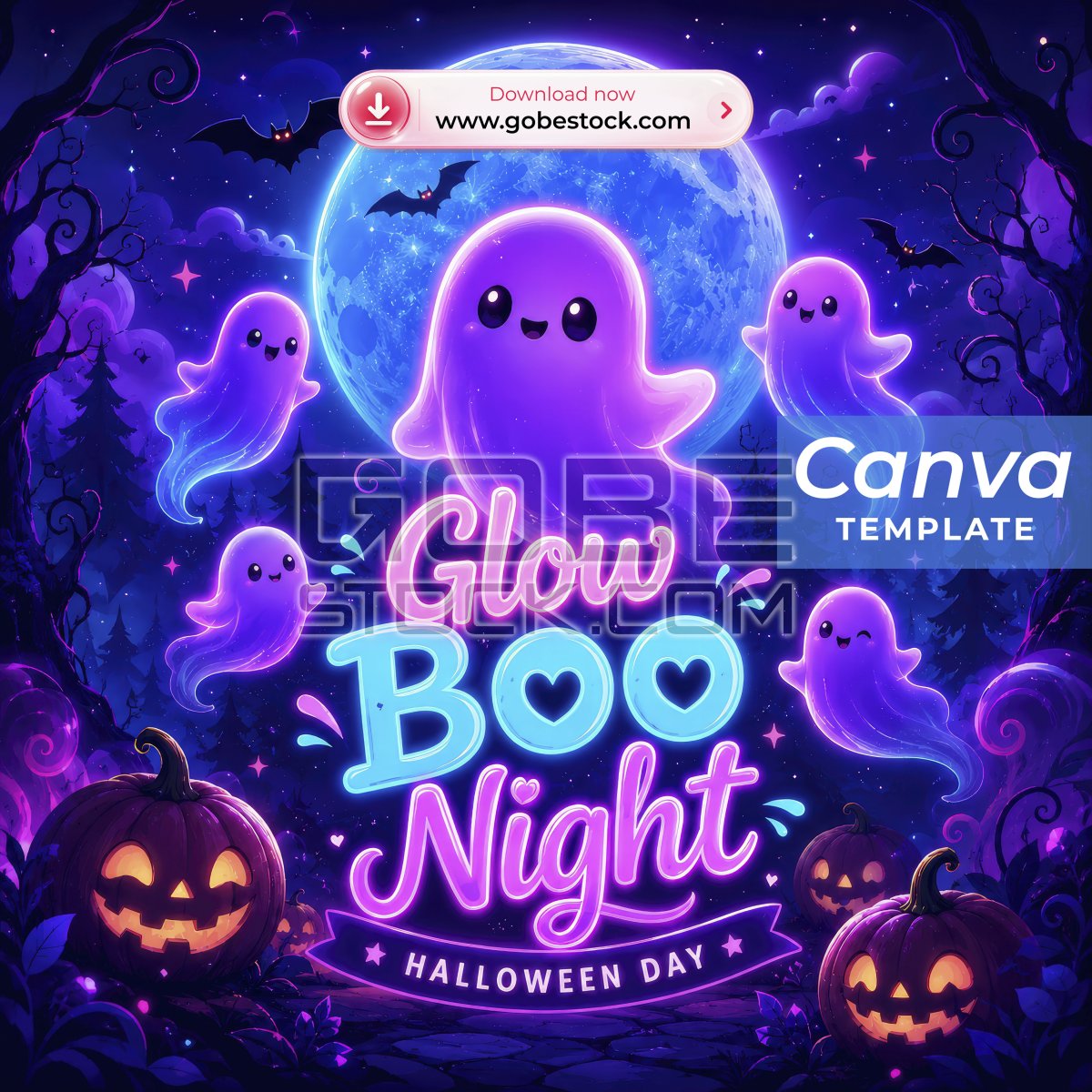 Halloween Glow Boo Night Cute Ghost Poster