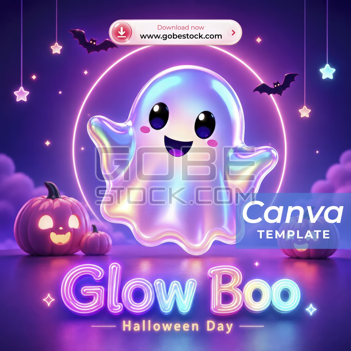 Halloween Glow Boo Pastel Ghost Poster