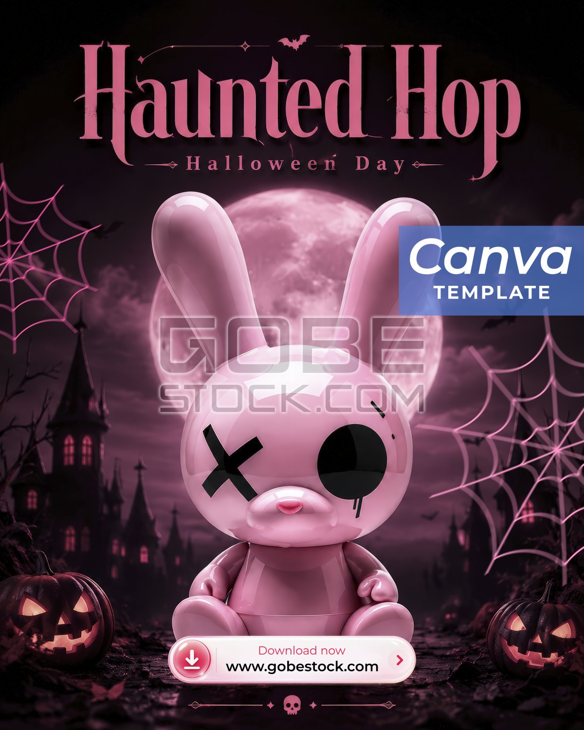Halloween Haunted Hop Pink Rabbit Poster