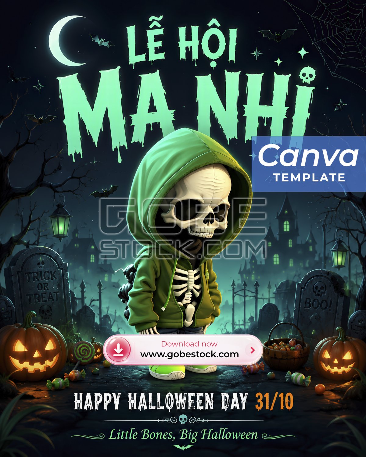 Halloween Little Skeleton Graveyard Poster