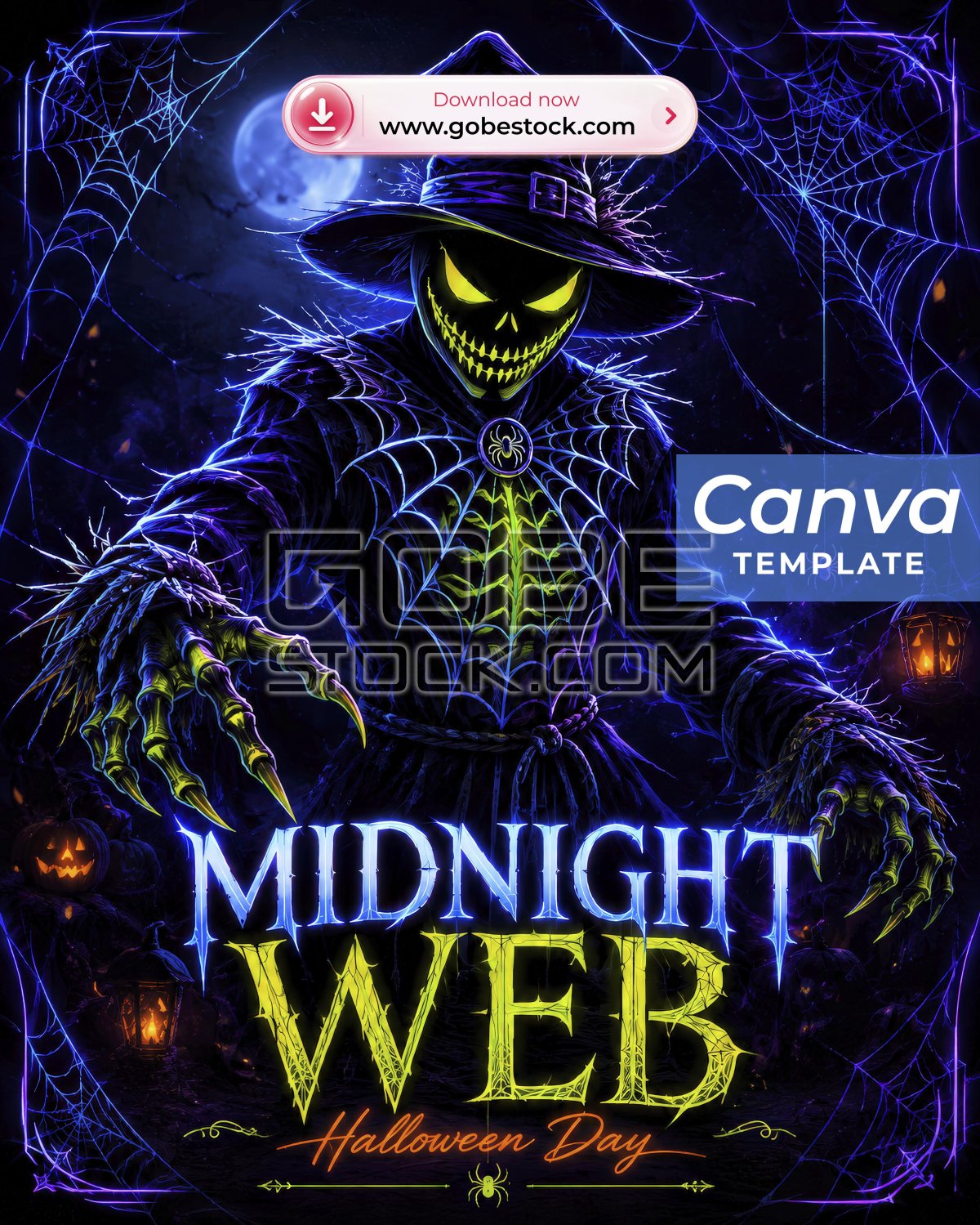 Halloween Midnight Neon Web Scarecrow Poster