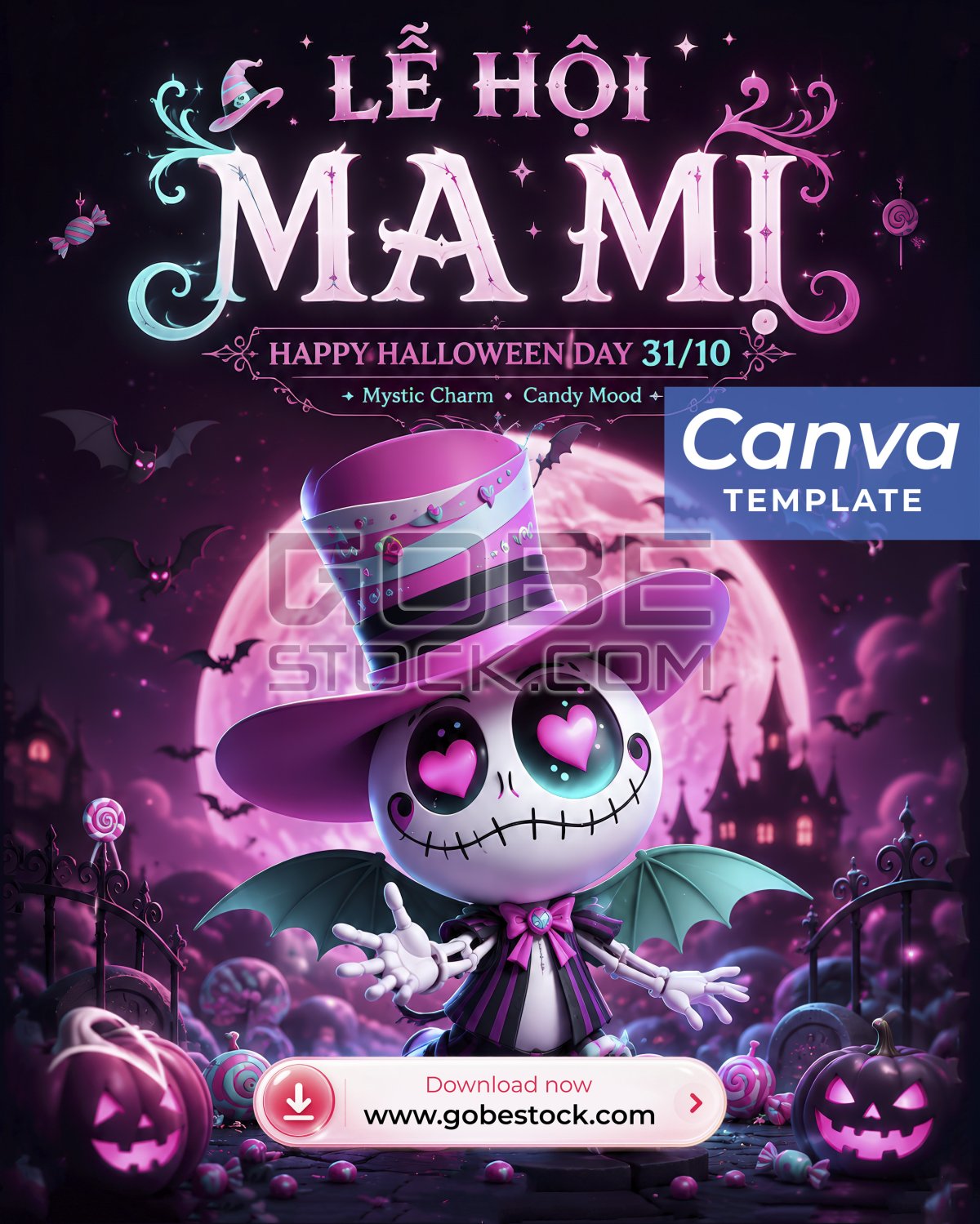 Halloween Pink Candy Skeleton Costume Poster