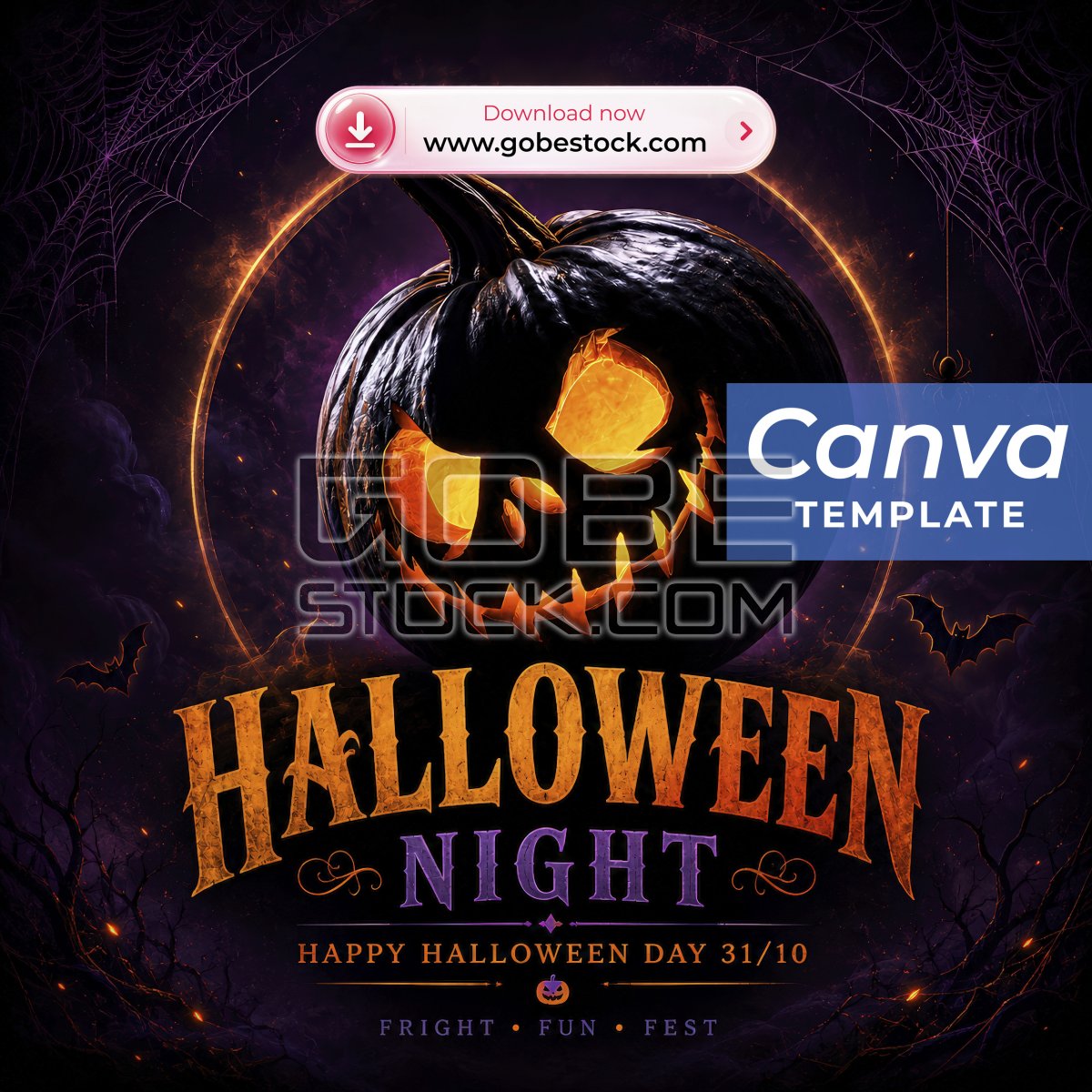 Halloween Purple Web Black Pumpkin Poster