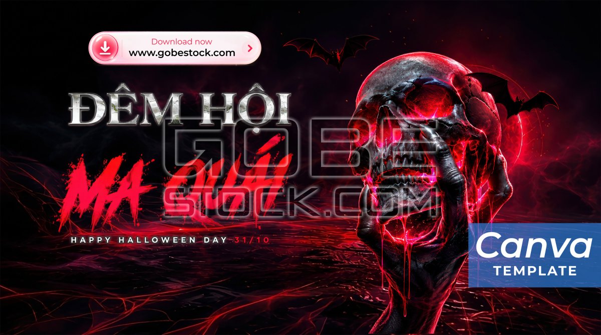 Halloween Red Neon Skull Hand Poster