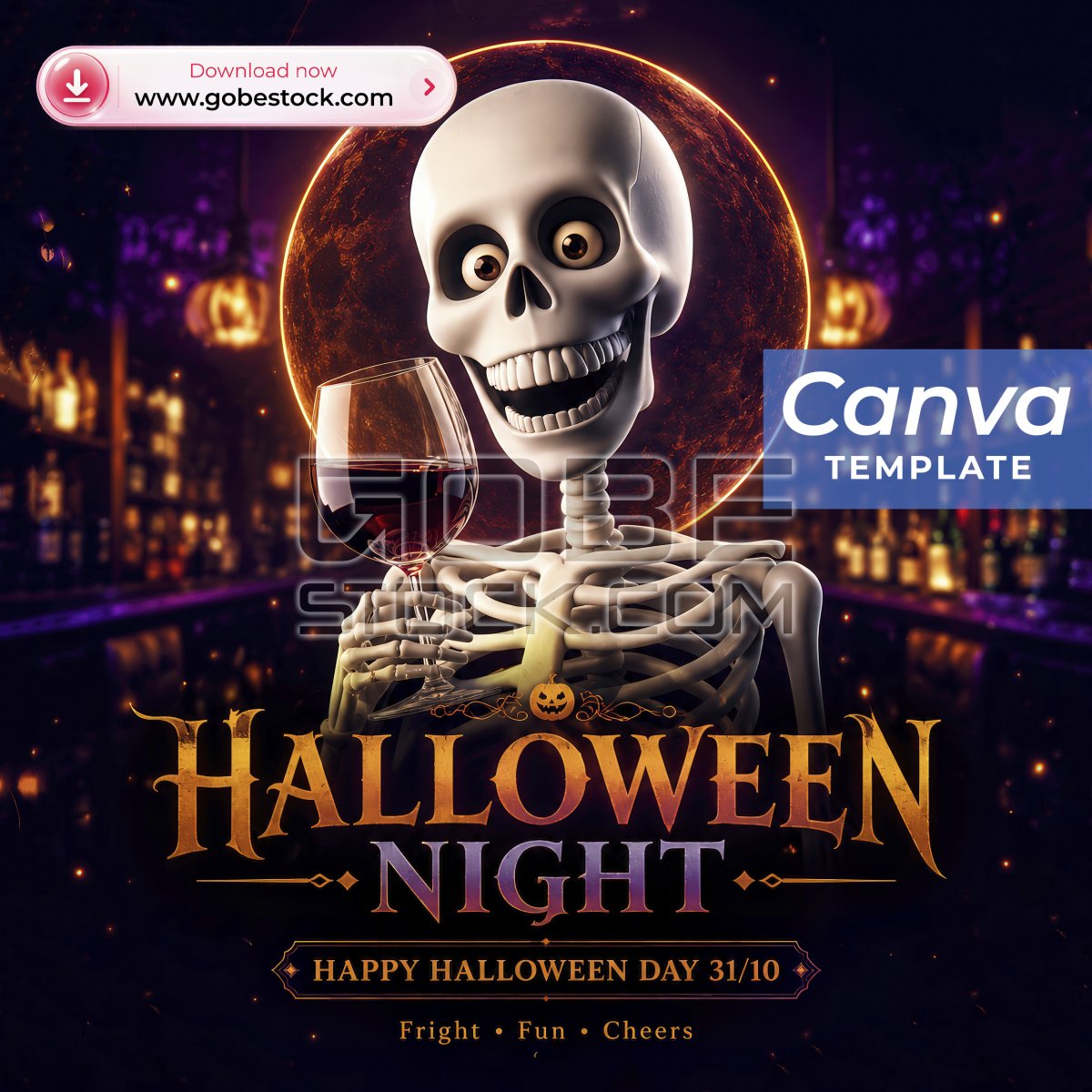 Halloween Skeleton Wine Neon Circle Poster