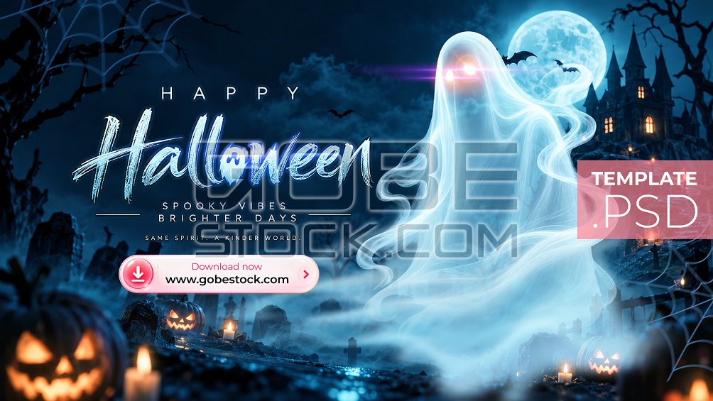 Ghostly Moonlit Haunted Castle Halloween Poster