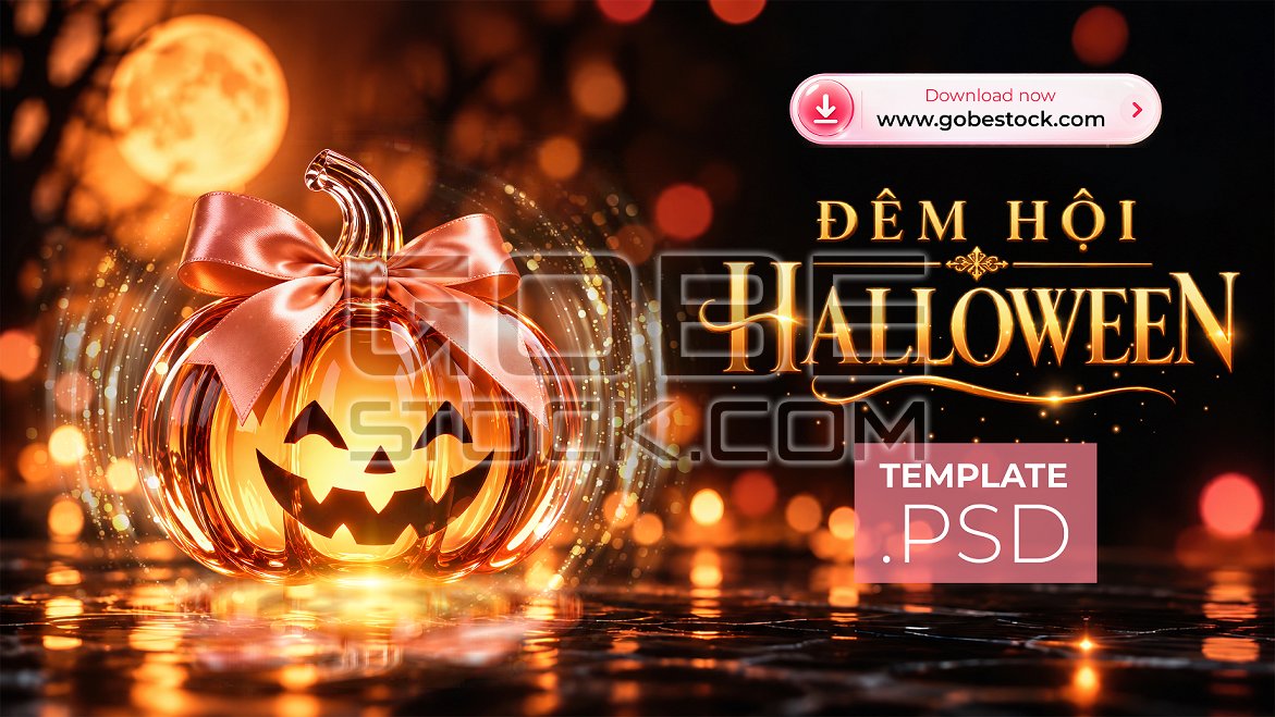 Golden Glass Pumpkin Halloween Festival Poster