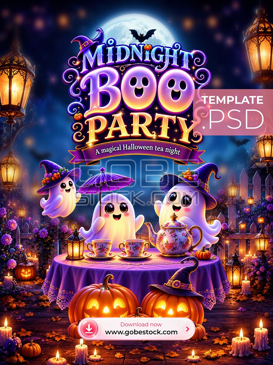 Halloween Cute Ghost Tea Party Poster