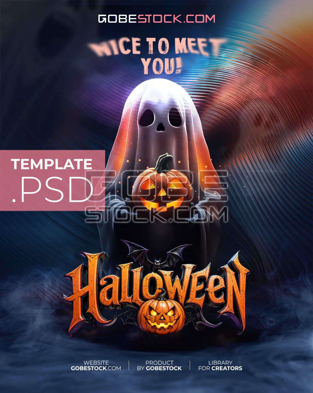 Halloween poster with sheet ghost holding glowing jack o lantern