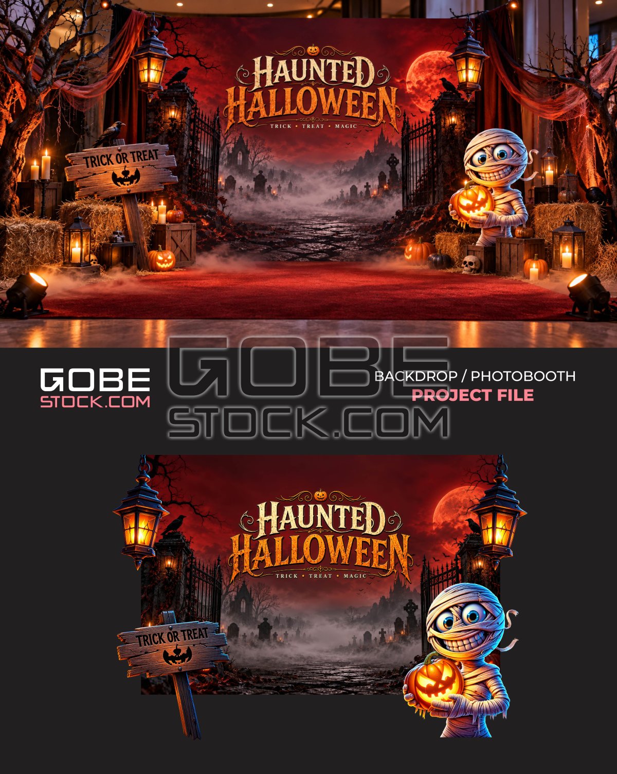 Haunted Halloween Mummy Lantern Forest Photobooth Backdrop