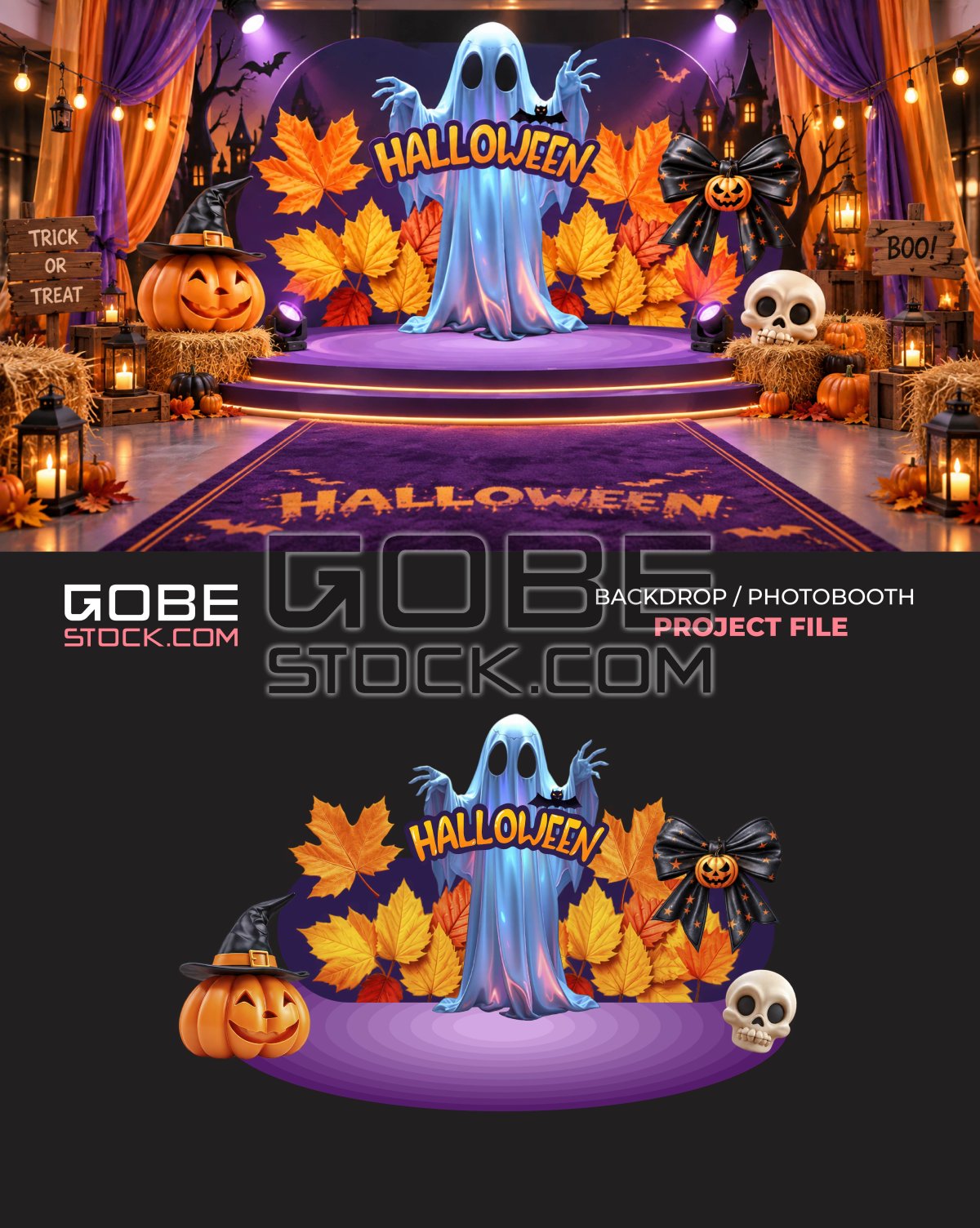 Purple Halloween Ghost Skull Autumn Photobooth Backdrop