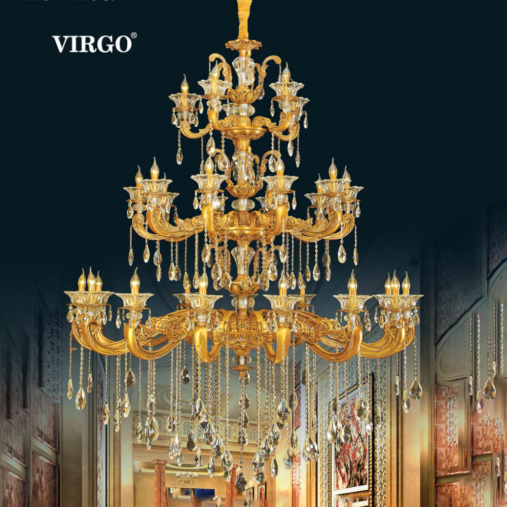 Đèn chùm đồng hạt Pha lê 4 tầng cao cấp VENUS 0050/15+10+5 Đèn chùm đồng hạt Pha lê 4 tầng cao cấp VENUS 0050/15+10+5