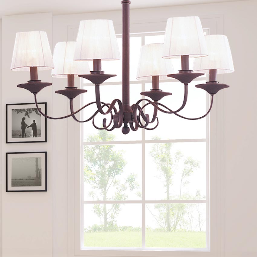 Đèn thả trần phòng khách bằng đồng chao vải dù Venus 100046-06 6 Bóng Đèn thả trần phòng khách bằng đồng chao vải dù Venus 100046-06 6 Bóng
