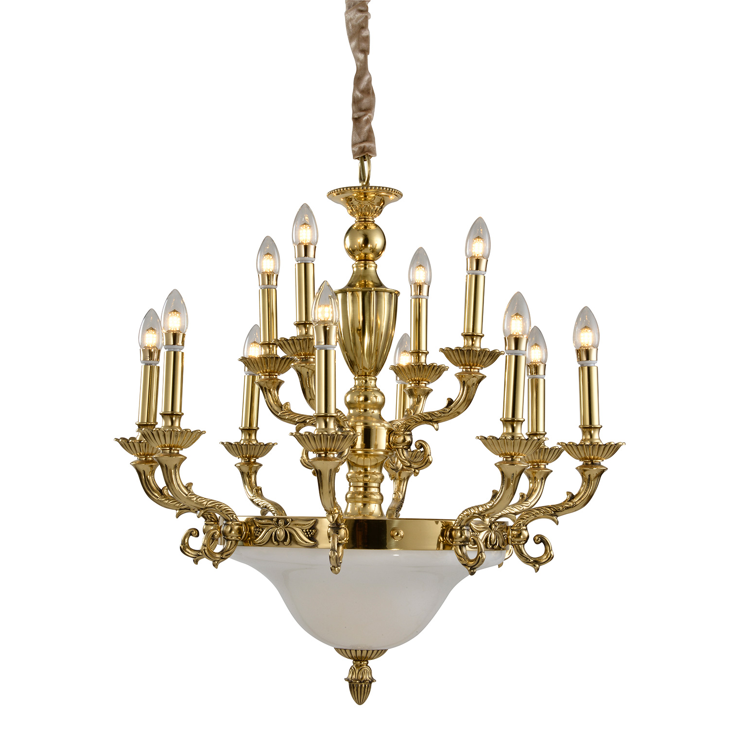 Đèn Chùm Đồng Cao Cấp Venus 100291-8+4 12 tay bóng nến Đèn Chùm Đồng Cao Cấp Venus 100291-8+4 12 tay bóng nến