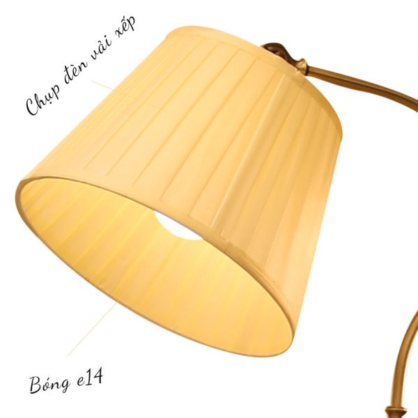 Đèn cây đứng góc sofa cao 1.6m thân giả đồng chụp vải xếp Venus