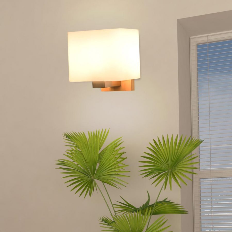 Đèn vách tường gỗ chao đèn thủy tinh hình vuông Venus