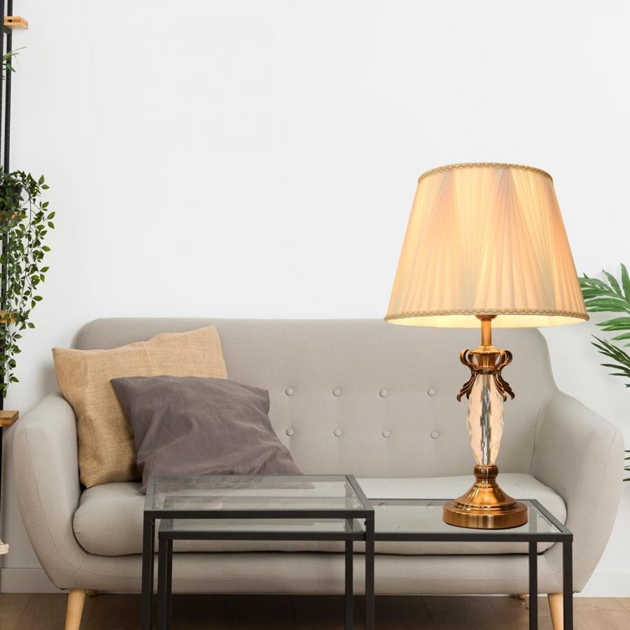 Đèn bàn đồng thân thủy tinh cao cấp cho phòng khách & phòng ngủ Venus