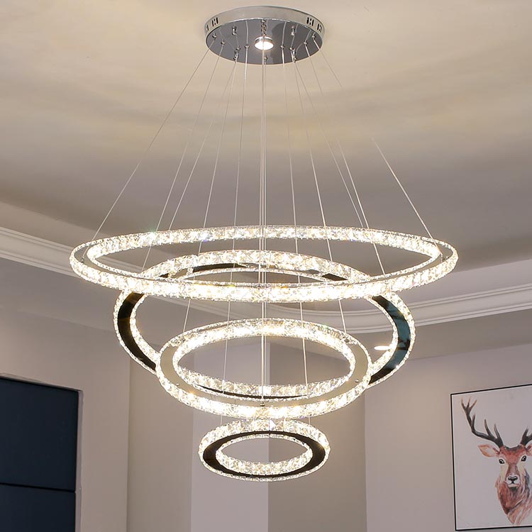 Đèn thả trần LED 4 vòng tròn pha lê cao cấp Venus Đèn thả trần LED 4 vòng tròn pha lê cao cấp Venus