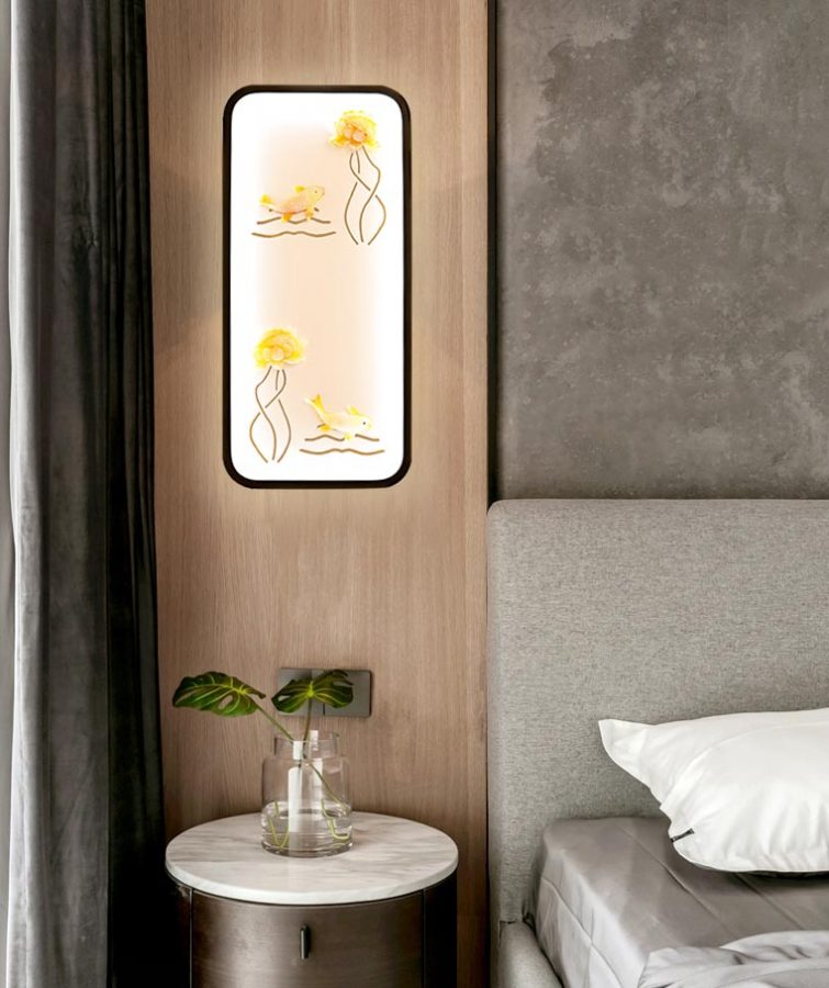 Đèn tường LED Tranh tứ quý hoa sen vàng và con cá Venus 6503