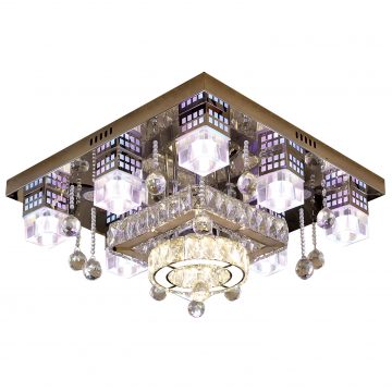 Đèn ốp trần chùm pha lê đổi màu mâm vuông 600mm Venus KD80228