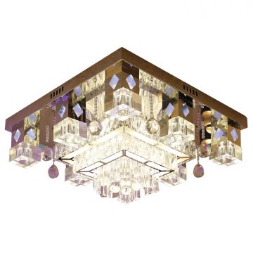 Đèn ốp trần chùm pha lê đổi màu mâm vuông 650mm Venus KD80165