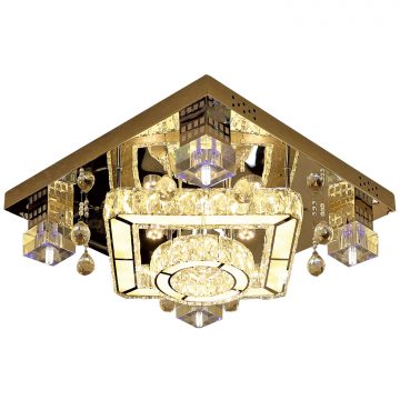 Đèn ốp trần chùm pha lê đổi màu mâm vuông 600mm Venus KDML326