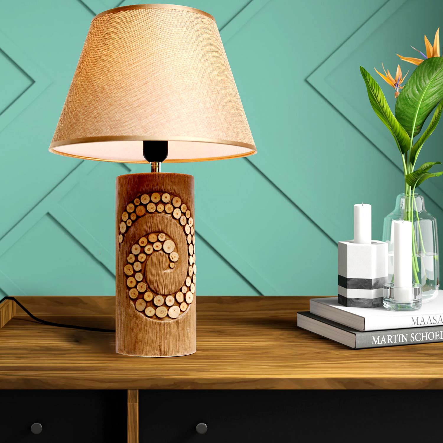 Đèn bàn chụp vải gốm sứ cao cấp Venus KT7026