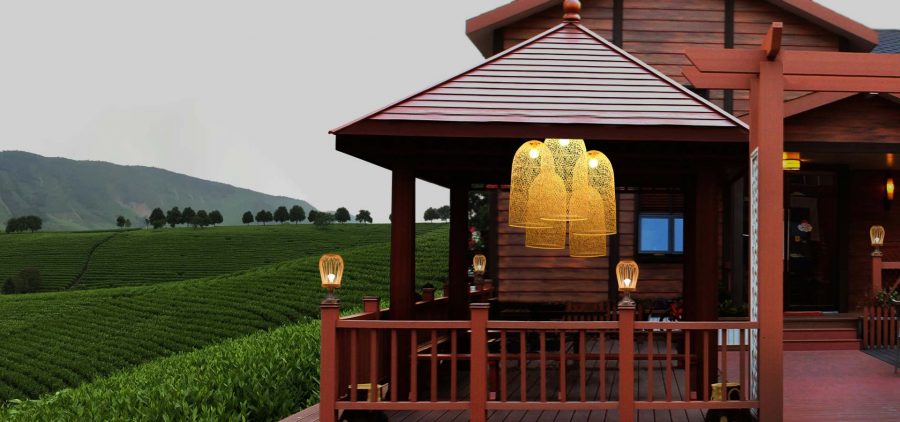 đèn trang trí bằng mây tre đan cho nhà hàng quán cà phê