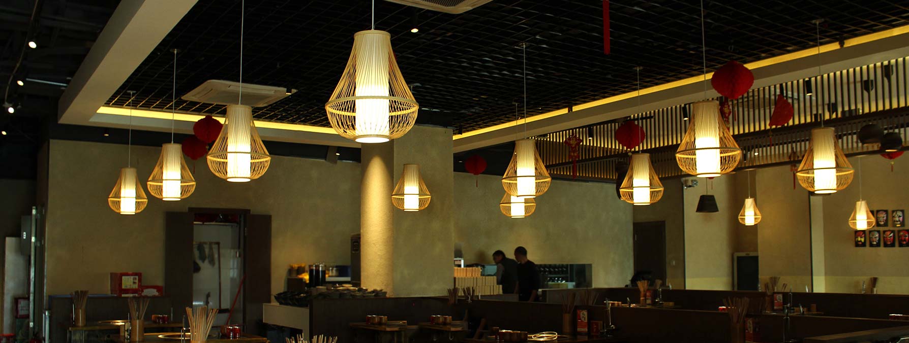 đèn gỗ tre nứa nhà hàng quán cafe