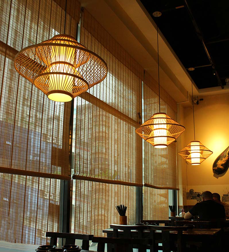 đèn gỗ tre nứa nhà hàng quán cafe