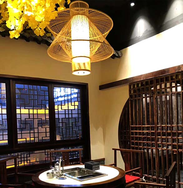 đèn gỗ tre nứa nhà hàng quán cafe