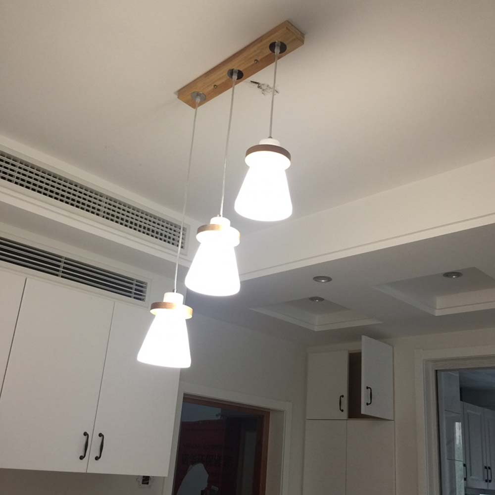 ĐÈN THẢ TRANG TRÍ CHIẾU SÁNG BÀN ĂN CHAO THỦY TINH HÌNH NÓN CHUÔI GỖ CAO CẤP