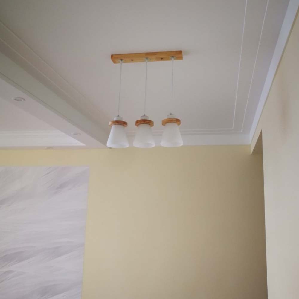 ĐÈN THẢ TRANG TRÍ CHIẾU SÁNG BÀN ĂN CHAO THỦY TINH HÌNH NÓN CHUÔI GỖ CAO CẤP