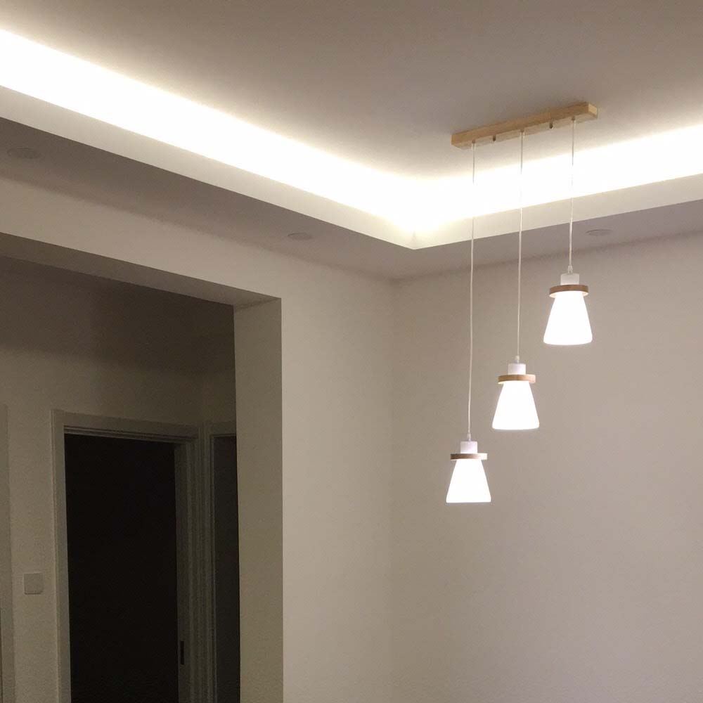 ĐÈN THẢ TRANG TRÍ CHIẾU SÁNG BÀN ĂN CHAO THỦY TINH HÌNH NÓN CHUÔI GỖ CAO CẤP