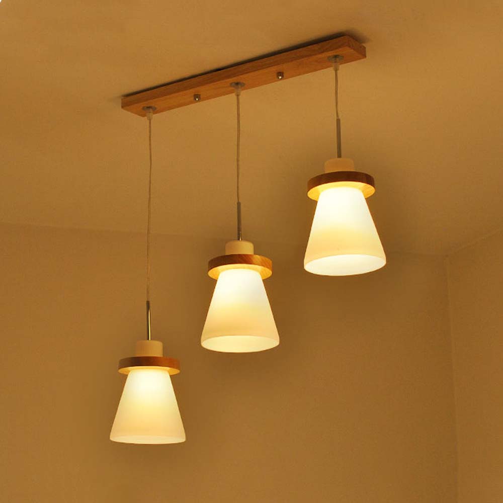 Đèn thả trang trí chiếu sáng bàn ăn chao thủy tinh hình nón chuôi gỗ cao cấp Đèn thả trang trí chiếu sáng bàn ăn chao thủy tinh hình nón chuôi gỗ cao cấp