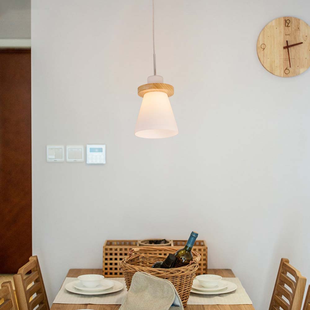 Đèn thả trang trí chiếu sáng bàn ăn chao thủy tinh hình nón chuôi gỗ cao cấp Đèn thả trang trí chiếu sáng bàn ăn chao thủy tinh hình nón chuôi gỗ cao cấp