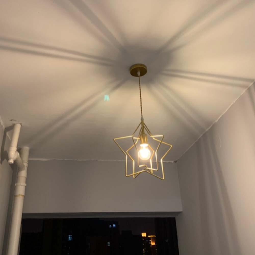 Đèn thả khung ngôi sao nhôm sắt sơn vàng chao thủy tinh tròn bóng LED
