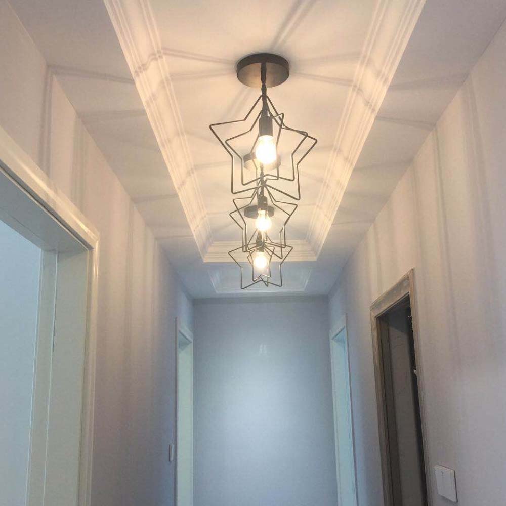 Đèn thả khung ngôi sao nhôm sắt sơn vàng chao thủy tinh tròn bóng LED