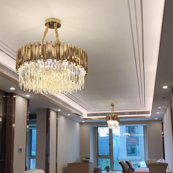 ĐÈN THẢ PHA LÊ KHỐI TRÒN THÂN NHÔM MẠ VÀNG VENUS 877A/18