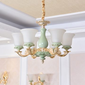 Đèn chùm Thủy tinh 6 Bóng thân màu ngọc VENUS 6060/6