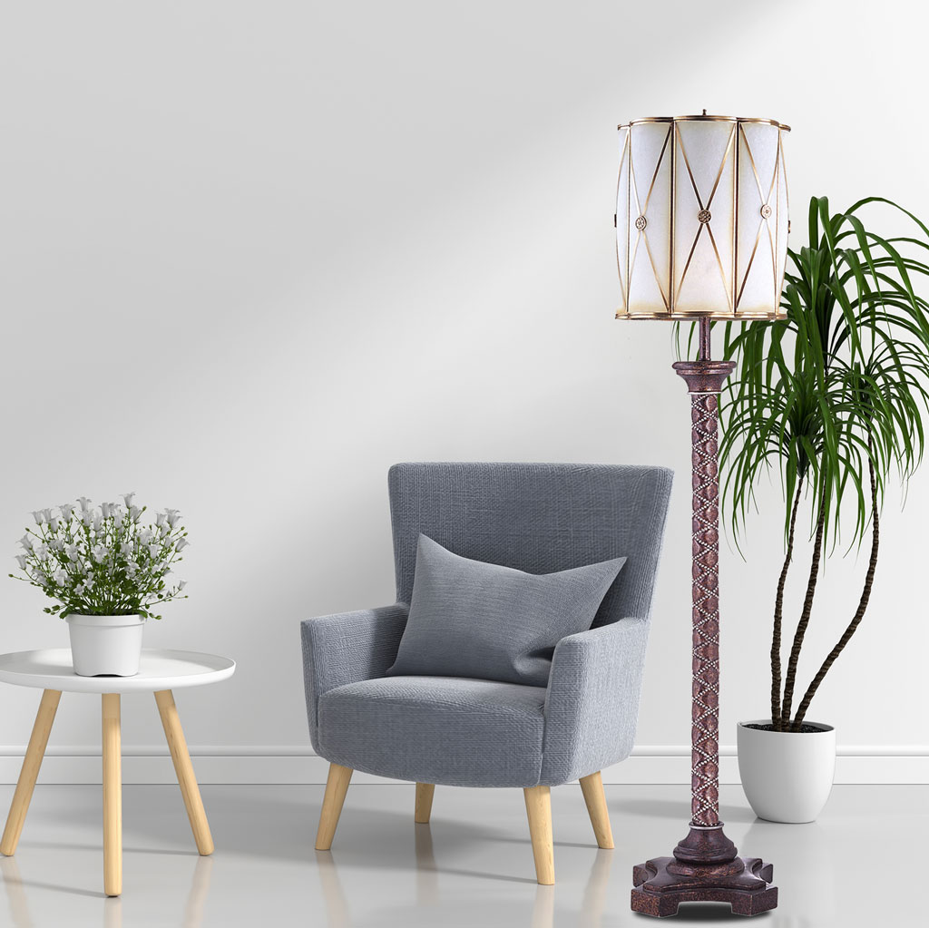 Đèn cây đồng phòng khách đính hạt pha lê chụp thủy tinh Venus 700001-01 Đèn cây đồng phòng khách đính hạt pha lê chụp thủy tinh Venus 700001-01