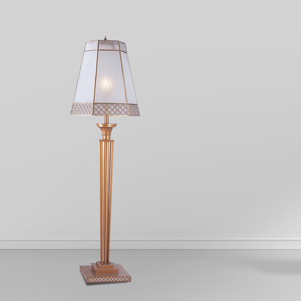 Đèn cây đồng phòng khách chụp thủy tinh lục giác cổ điển Venus 700037-01 Đèn cây đồng phòng khách chụp thủy tinh lục giác cổ điển Venus 700037-01