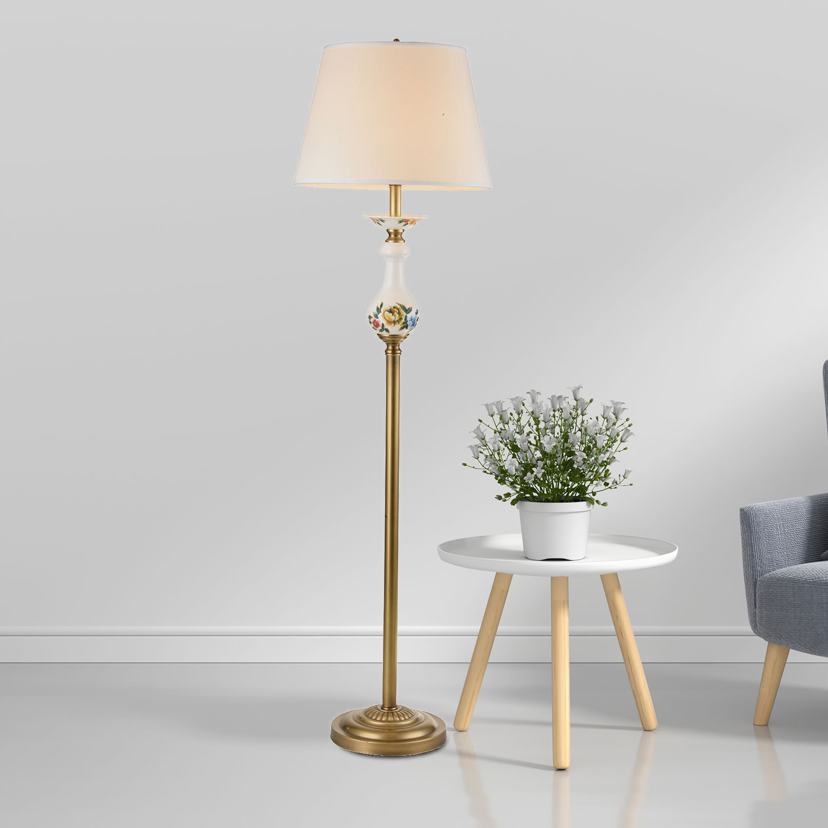 Đèn cây đồng phòng khách thân gốm sứ cao cấp Venus 80043-01L Đèn cây đồng phòng khách thân gốm sứ cao cấp Venus 80043-01L