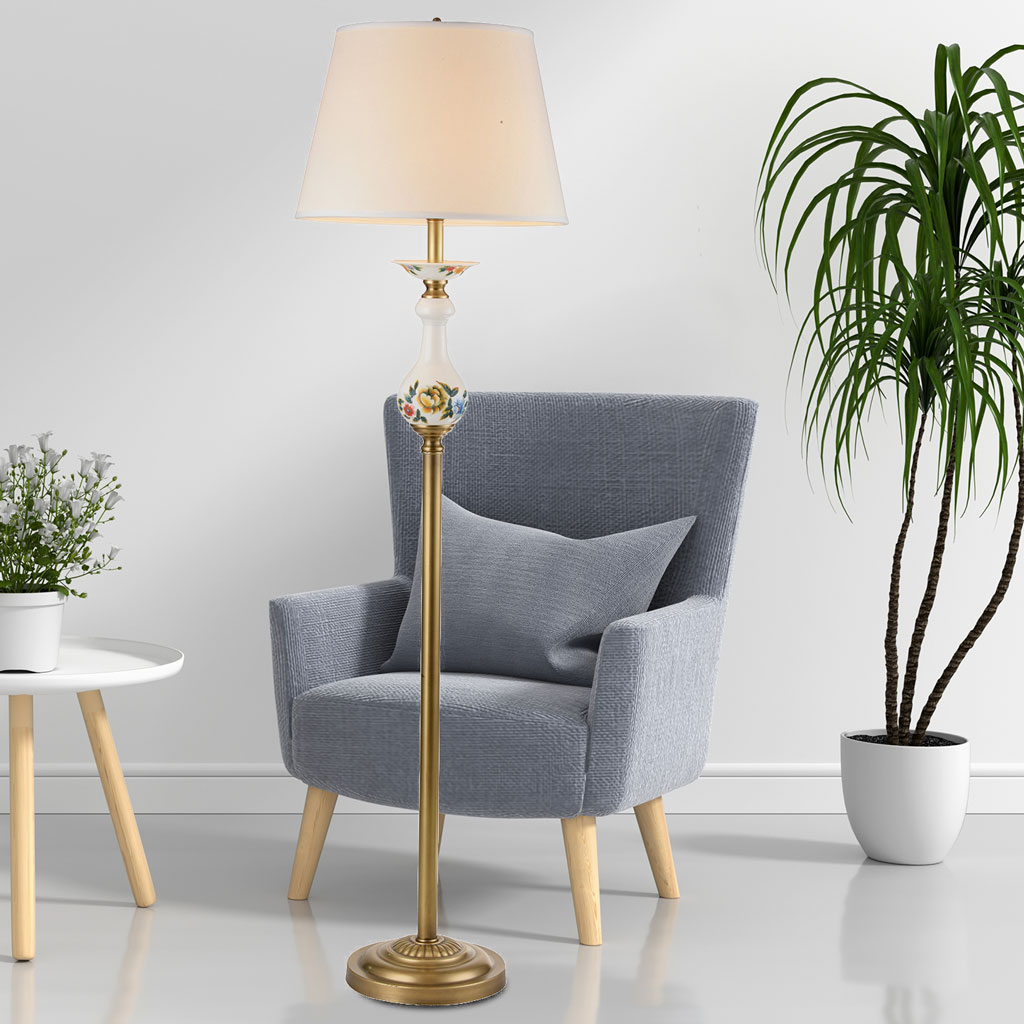 Đèn cây đồng phòng khách thân gốm sứ cao cấp Venus 80043-01L Đèn cây đồng phòng khách thân gốm sứ cao cấp Venus 80043-01L